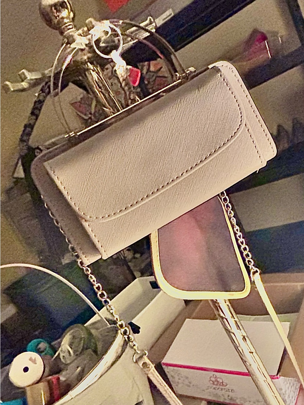 Pale mushroom elegant barrel Bag with Crossbody Chain Strap
